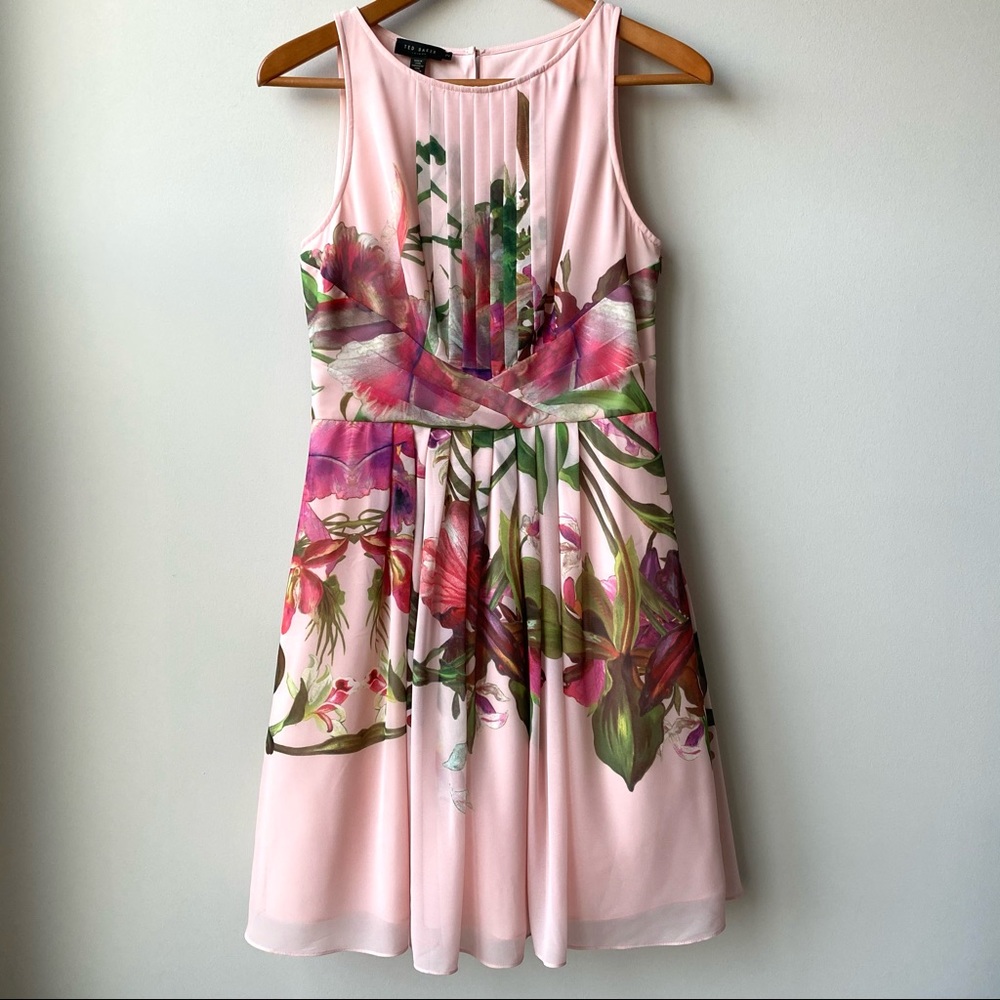 Ted Baker Carlii Pink Pleated Floral Print Dress